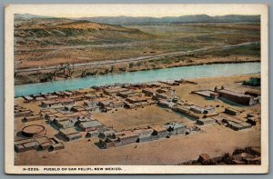 Postcard Pueblo of San Felipi NM c1920s Fred Harvey Aerial View Sandoval County