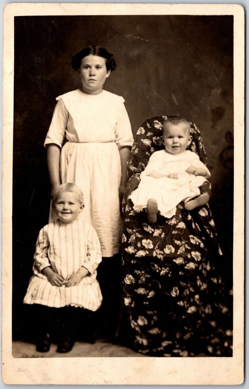 Siblings Children Cute Smiles Photograph Real Photo RPPC Postcard