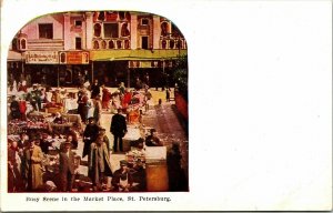 Busy Scene Market Place St Petersburg Russia WB Postcard VTG UNP Unused 