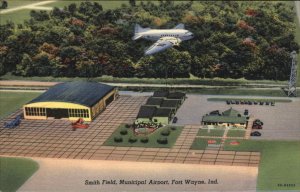 Fort Wayne IN Smith Field Municipal Airport Linen Vintage Postcard