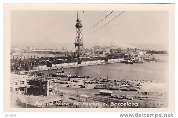 RP, Aerial View Of Harbor, Ships/Boats, Barcelona, Spain, 1920-1940s