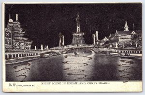 Vintage Postcard Night Scene in Dreamland Coney Island Brooklyn New York City NY