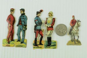 1880's-90's Victorian Die-Cut Lot Of 3 Russian French Spanish Soldiers PD399