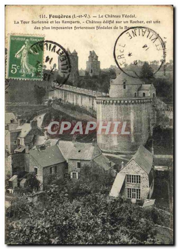 Old Postcard Fougeres Chateau Feodal Surienne The tower and the ramparts