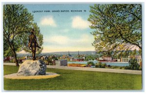 c1930's View Of Lookout Park Statue Grand Rapids Michigan MI Vintage Postcard