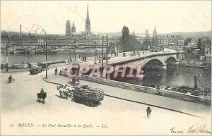 Postcard Rouen Old Crow Bridge and Quays (map 1900)