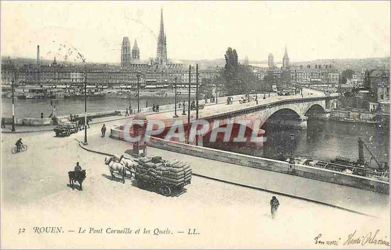 Postcard Rouen Old Crow Bridge and Quays (map 1900)