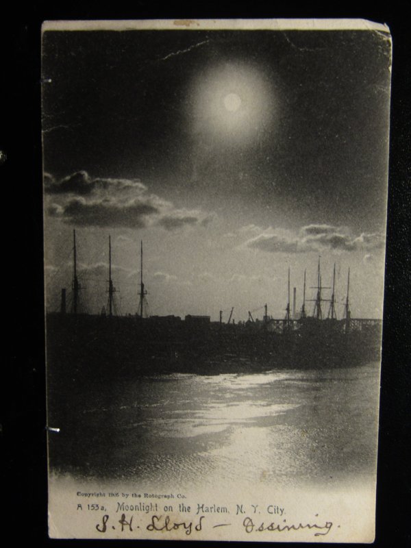 1900's-Harlem River-New York-RPPC-UDB- moon-sailing ships ***FREE SHIPPI...