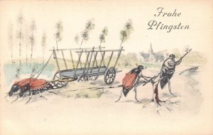 Pentecost Greetings Anthropomorphic Humanized Maybug Cuts Tree postcard C317