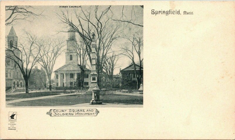 Court Square and Soldiers Monument Springfield Mass First Chruch Vintage 