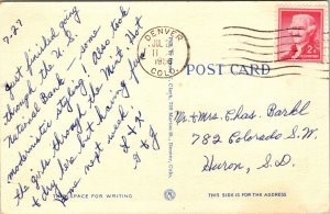 VINTAGE POSTCARD GREETINGS FROM DENVER COLORADO LARGE LETTERS MAILED 1956