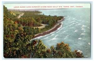 Drive Along Lake Superior Shore Near Sault Ste. Marie Ontario Canada Postcard 