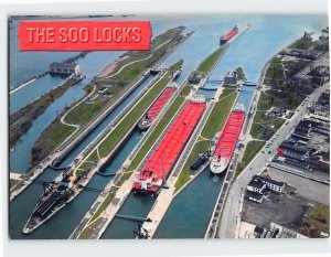 Postcard Aerial View of the Soo Locks Minnesota USA