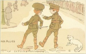 Nos Allies Young Soldiers Boys Dog La Visite a Montemarte Unused Postcard G42