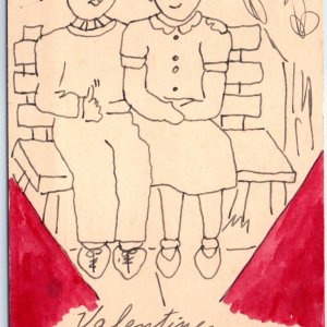 1949 Handmade Drawing Valentine Greetings Card Postcard Nice Romance Love A185