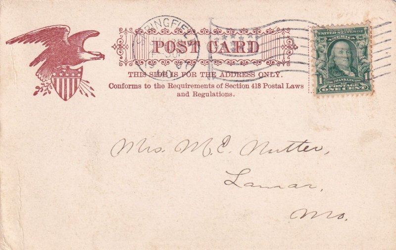 Springfield Club Missouri MO 1907 UDB Postcard E30