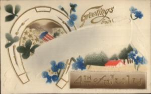 4th Fourth of July Horseshoe Airbrushed & Embossed c1910 Postcard