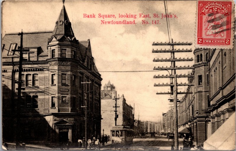 Newfoundland St John's Bank Square Postcard used 1910s RPPC Scott # 86 used