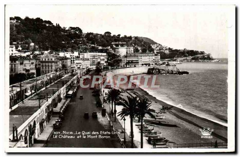 Old Postcard Nice Le Quai Des US The castle and Mont Boron