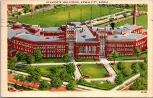 Aerial View of Wyandotte High School Kansas City KS c1950 Vintage Postcard T55