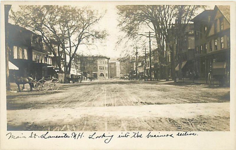 NH, Lancaster, New Hampshire, RPPC, Main Street, Business Section, Storefronts