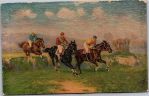 Tuck Steeplechasing Series III The Last Ditch Oilette Vintage Postcard M07