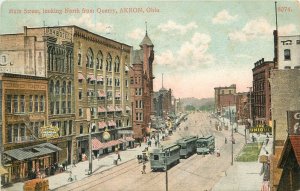 1908 Ohio Akron Main Quarry Trolleys Street Scene Bossleman Postcard 22-11527