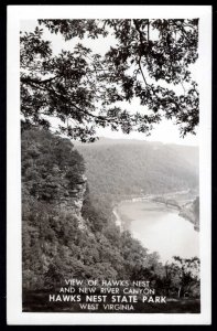 WV HAWKS NEST STATE PARK View Hawks Nest New River Canyon RPPC KODAK stamp box