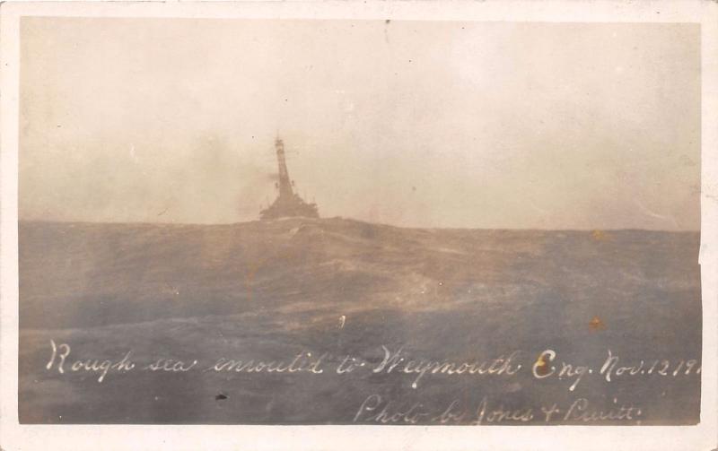 ROUGH SEA ENROUT TO WEYMOUTH DORSET UK JONES~PRUITT REAL PHOTO POSTCARD 1910s