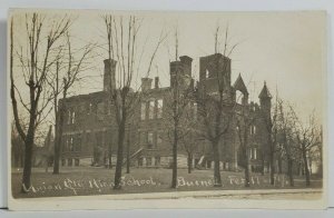 RPPC Burned High School UNION CITY INDIANA 1919 to Heatherman WV Postcard P7