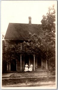 Two Women Photograph Outside The House Real Photo RPPC Postcard