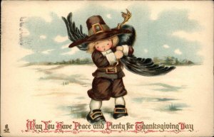 Tuck Thanksgiving No. 801 Little Boy Pilgrim Dead Turkey c1910 Postcard