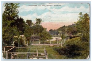 1909 Swan Lake City Park Scene Petoskey Michigan MI Posted Vintage Postcard 