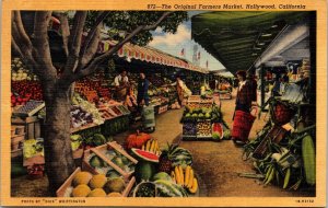 Original Farmers Market Streetview Hollywood California Linen Postcard 