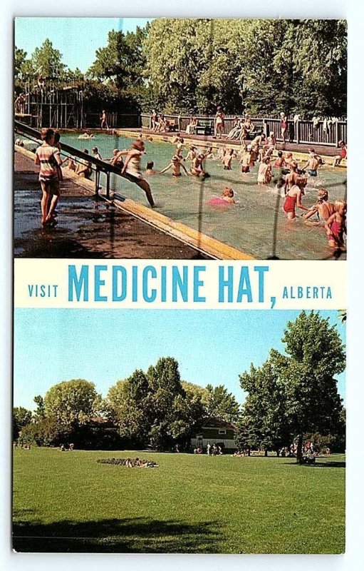 MEDICINE HAT, Alberta Canada ~ POOL & PARK SCENES c1960s Postcard