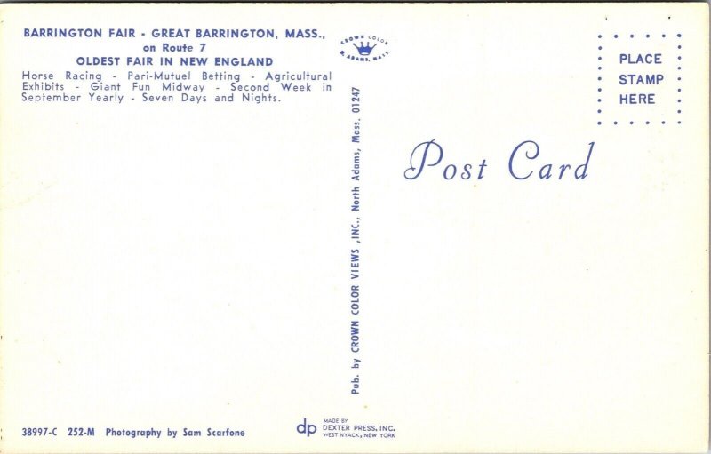 Barrington Fair Great Massachusetts MA Oldest New England Postcard UNP VTG 