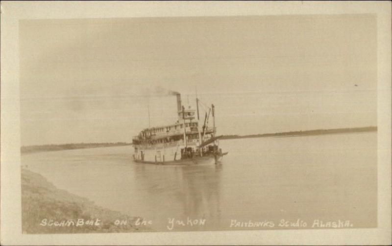 Fairbanks Studio Alaska AK Steamboat Steamer on Yukon Real Photo Postcard