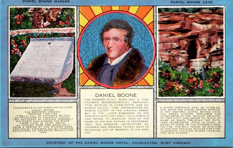 West Virginia Charleston Daniel Boone  Marker and Cave 1955