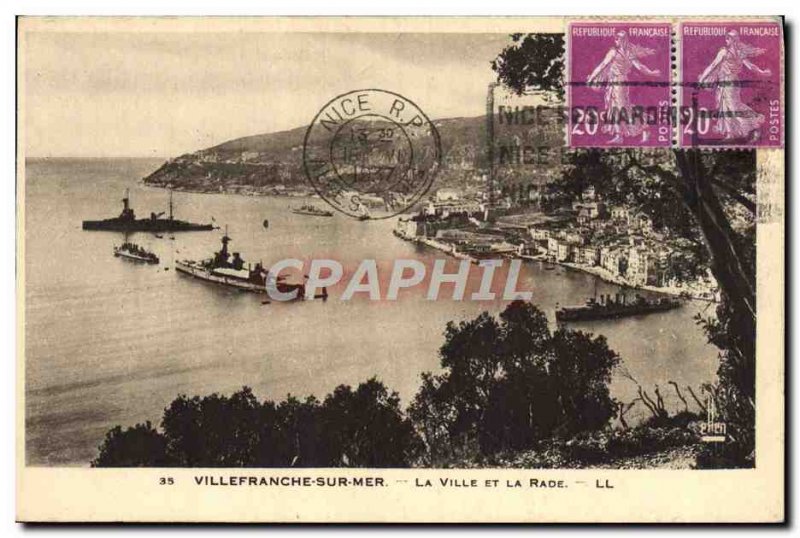 Old Postcard Villefranche Sur Mer L & # 39Escadre The city and the harbor Boats