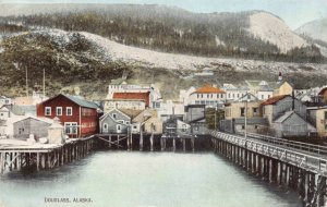 Postcard Commercial and Waterfront View of Douglas, Alaska~129043