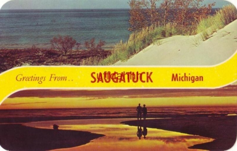 GREETINGS FROM SAUGATUCK MICHIGAN daytime and sunset views from Western Michigan