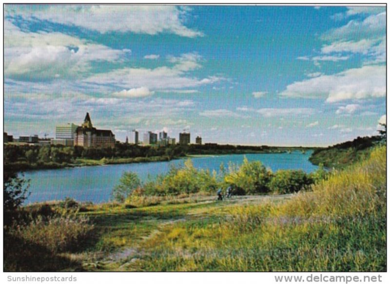 Canada Saskatoon Bike Trails Along The River Bank Panorama