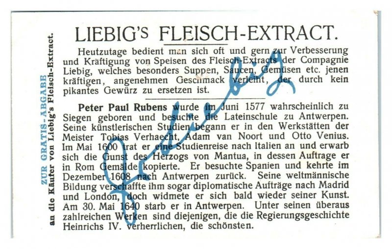 Peter Rubens w/ Karl I Famous Painters, Liebig Fleisch-Extract German Trade Card