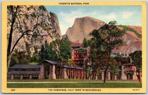 CA-California, Yosemite National Park, Anwahnee, Half Dome Background, Postcard