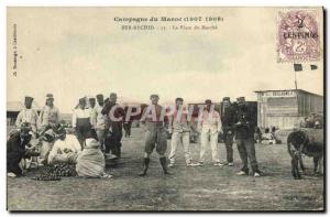 Old Postcard Campaign Morocco Ber Rechid Place du Marche Army