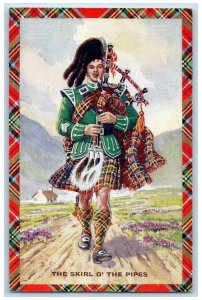 Scotland Kilt Bagpipes Postcard Highlander Piper The Skirl O The Pipes c1910's