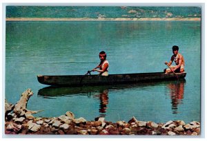 c1960's Scene of Woman and Man Boating at River in Wulai Taipei Taiwan Postcard