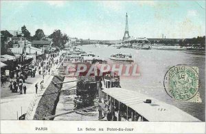 Postcard Old Paris The Seine at Point du Jour Eiffel Tower Peniche boat