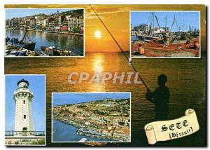 Modern Postcard Sete The Canat Fishing Boat Lighthouse Aerial view