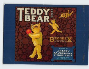 Postcard Teddy Bear, Orange Crate Label